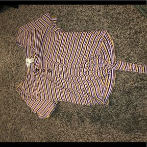 Striped button up tie shirt